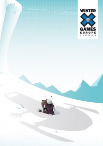 Pour les winter X games de Tignes, une marmotte a peur d'un scooter des neiges