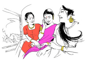 Jeunes filles en Inde au téléphone