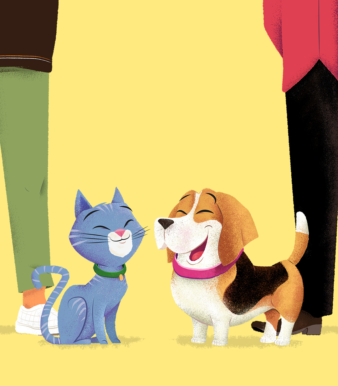 Illustration d'un chat et d'un chien souriants