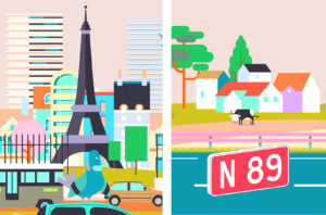 Illustration de Paris et d'une route de campagne