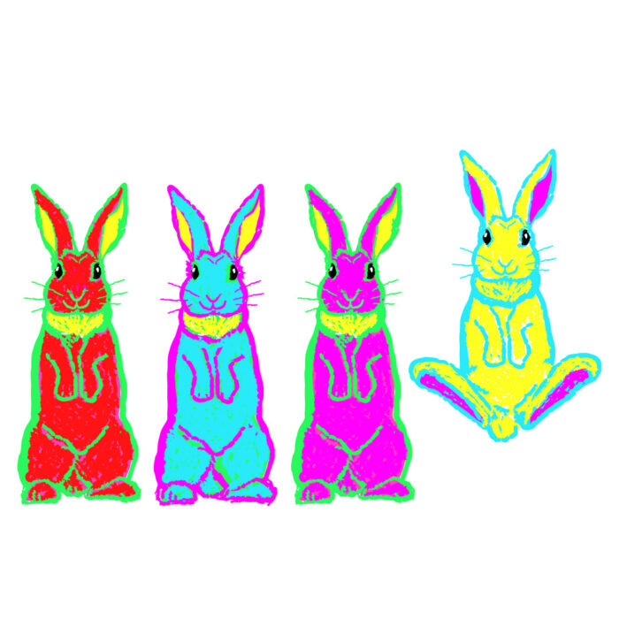 illustration de 4 lapins fluo