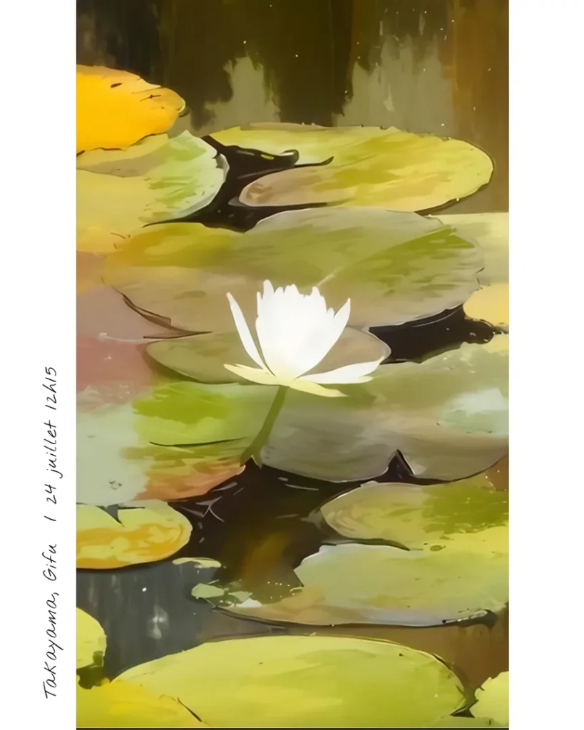 Peinture d'un nymphéa au japon